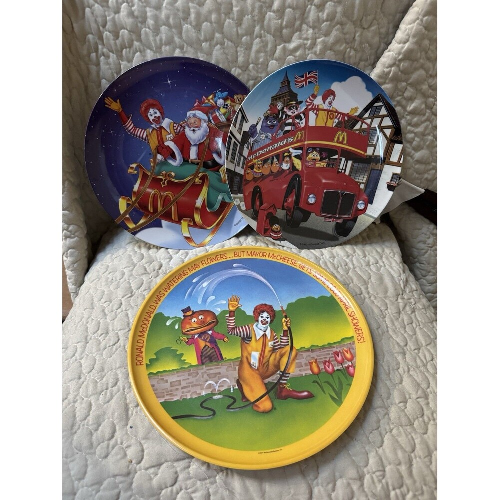 Vintage McDonald’s Character Plates Lot of 3 Ronald McDonald 1977 1991 2000